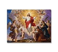 NHLDZYH Ascensión de Jesús Cuadro Lienzo, Arte Religioso para Pared con Ángeles y Nubes, Decoración Religiosa para Sala o Dormitorio, Regalo Espiritual para Creyentes. A20. 30x40cm. Solo Lienzo