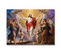 NHLDZYH Ascensión de Jesús Cuadro Lienzo, Arte Religioso para Pared con Ángeles y Nubes, Decoración Religiosa para Sala o Dormitorio, Regalo Espiritual para Creyentes. A32. 50x65cm. Solo Lienzo