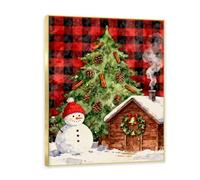 NHLDZYH Marco dorado. Cuadro de Navidad Vintage - Estilo Americano Rústico con Fondo de Cuadros Rojo y Negro - Decoración Acogedora y Tradicional - Lienzo para Salón. A71. 30x40cm