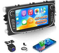 NHOPEEW 4+64G Android autorradio para Ford Focus/Mondeo/C-MAX/S-MAX/Kuga/Galaxy - Wireless Carplay & Android Auto, GPS/WLAN/EQ/SWC + cámara de visión Trasera y micrófono