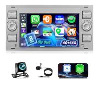 NHOPEEW 4+64G Autoradio para Ford Transit Fiesta Focus Galaxy Mondeo Fusion para Kuga C-MAX S-MAX Connect con Carplay&Android Auto - 7 Pulgadas Radio Soporte WiFi GPS SWC + Backup Camera&Mic