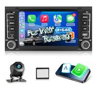 NHOPEEW 4+64G Car Stereo para VW Touareg 2004-2011 / Transporter T5 2004-2009 - Carplay inalámbrico y Android Auto WiFi GPS - Steer Pantalla Dividida con Control de Volante + Cámara de Marcha atrás