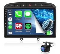 NHOPEEW 4+64G Radio de Coche para Peugeot 308/408 2007-2013 - Radio Android de 9 Pulgadas con Inalámbrico Carplay y Android Auto - Mirror Link DSP Pantalla Dividida + Cámara de Reversa & Micrófono