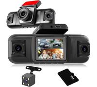 NHOPEEW 4 Channel Dash CAM 360 ° - 1080P Dashcam Delantero y Trasero para Coches - Cámaras de Pantalla de 2 Pulgadas con 8 IR Visión Nocturna, Grabación en Bucle 64G Tarjeta TF