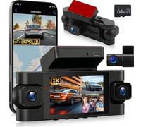 NHOPEEW Caméra embarquée 4 objectifs 2K Avec contrôle WiFi Via Application et GPS, caméra embarquée à enregistrement 360° Avec Vision Nocturne, capteur G, enregistrement en Boucle + Carte TF 64 Go