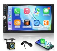 NHOPEEW Radio Coche 2 DIN con Carplay cableado y Android Auto - Pantalla táctil de 7 Pulgadas Soporte Mirror Link FM EQ 5.1Bluetooth Retroiluminación de 7 Colores + Cámara de visión Trasera 12LED