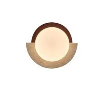 NHPJFDC Aplique de Pared Interior Redondo japonés de Piedra, 25 cm (9,8 Pulgadas), travertino Amarillo Natural, luz cálida, 3000 K, LED, luminaria para decoración del hogar.