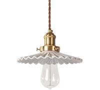 NHPJFDC Lámpara Colgante de cerámica Blanca de un Solo Cabezal, Pantalla Plisada con Base E27, lámpara de Techo para Comedor, Sala de Estar e Isla de Cocina.