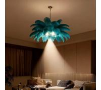 NHPJFDC Lámpara Colgante de Plumas, φ-65 cm, Pantalla Azul esponjosa, 4500 K, LED de Techo, Moderna lámpara de araña de Plumas Naturales para Sala de Estar, Dormitorio y Restaurante.