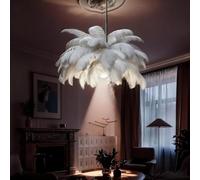 NHPJFDC Lámpara Colgante de Plumas, φ-65 cm, Pantalla Blanca esponjosa, 4500 K, Foco de Techo LED, lámpara de araña Moderna de Plumas Naturales para Sala de Estar, Dormitorio y Restaurante.