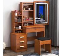 NHPJFDC Tocador con Espejo Deslizante Iluminado, Mesa de tocador con 4 cajones y estantes de Almacenamiento, Juego de tocador con Taburete para niñas y Mujeres (Madera)