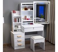 NHPJFDC Tocador con Espejo Deslizante Iluminado, Mesa de tocador con 4 cajones y estantes de Almacenamiento, Juego de tocador con Taburete para niñas y Mujeres (Blanco)