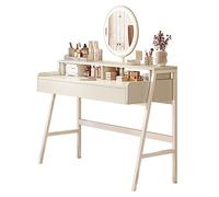 NHPJFDC Tocador con Luces, Escritorio con cajones, Mesa de Maquillaje con Espejo Iluminado, Juego de tocador con 3 Colores de iluminación y Brillo Ajustable para Dormitorio o Estudio, Color Blanco.