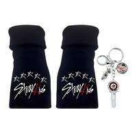 NHPY 1 par de guantes sin dedos de Stry, guantes de punto de Stry Guantes de invierno negros de Kpop con 1 llavero A320 de SK-Z, regalo para fans de Kpop para Stay(F)
