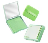 NHPY 200 Hojas Papel Secante Facial, Papel Secante de Aceite con Tubo de Espejo y borla para empolvarse, Papel de Control de Aceite para Pieles Grasas,papel secante de aceite facial（té verde）