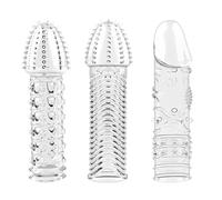 NHPY 3 Piezas Funda Pene, Funda Para Pene,Condones De Silicona Transparentes Reutilizables Para Estimulación Intensiva, Para Alargamiento Del Pene Y Mejora De La Erección(3Estilo)