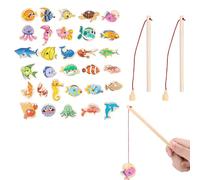 NHPY 33 Piezas Juego magnético de Pesca,Juguetes de Pesca con imanes,Juegos Infantiles Puzzle magnético de Madera,Juego de Pesca magnético para niños,Juego de Pesca con imanes