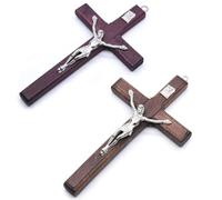 NHPY Crucifijo de Pared de 2 Piezas de 12 x 7 cm, Colgante de Cruz con Figura de Jesús de Madera Vintage, Adorno Cristiano, Regalo de Adorno de oración, Colgante, Nacimiento, comunión, Bautismo