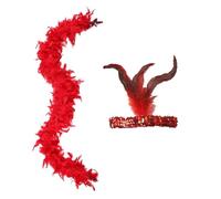 NHQ 2 PCS Boa de Plumas,2 M Boas de Plumas Colores con Diadema de Plumas de Lentejuelas Rojo,Boa Plumas Esponjosa,Bufanda de Plumas,Boas de Plumas para Fiestas,para Fiesta de Disfraces,Carnaval