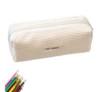 NHQZ 1 PCS Estuche de tela de pana para niñas, adolescentes, estuche con práctica cremallera, estuche escolar para escuela, oficina, viajes, etc, Blanco, Sencillo