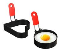 NHQZ 2 anillos de tortilla de acero inoxidable con 1 pincel de aceite con mango de silicona, anillos redondos para huevos redondos, molde para tortilla antiadherente, Diámetro 9CM (Redondo + Corazón)