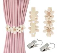 NHQZ 2 Piezas Alzapaños Cortinas, Creativo Sujeta Cortinas, Bonito Abrazaderas Cortinas con Flores, Recoge Cortinas con Elástico para La Decoración de La Ventana,Con 2 ganchos de almacenamiento, Beige