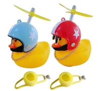 NHQZ 2 Piezas Patos de goma, timbre bicicletas infantil, Accesorios de Coche de Pato de Goma, Pato con Casco de Hélice, Se Utiliza para Autopartes, Accesorios bicicleta(Rojo + azul)