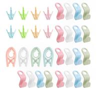 NHQZ 32 Piezas Colgador de Ropa de Viaje 4 Perchas+8 Clips de Ropa+20 Ganchos Ahorro de Espacio Colgador de Plástico Plegable Portátil Conector de Perchas