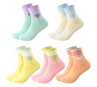 NHQZ 5 Pares Calcetines Corazón Tenis Niña, Calcetines Niños 32-36, Calcetines Corazón Tenis, Calcetines Mujer, Calcetines Niños,Calcetines Mujer Algodon,Calcetines Blancos Niña (A)