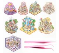 NHQZ 8PCS Lindo Fun Cartoon 3D Sticker Scene, DIY 3D Casa Pegatinas Reutilizables, Pegatinas 3D para Escenas de Bricolaje (con Pinzas)