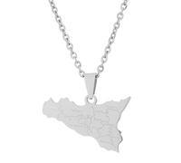 NHQZ Collar con Mapa de Italia Sicilia Colgante,Pais Italiano Contorno Hip-Hop Joyeria,Encanto de Moda Sicilia Pulido Cadena Etnica,Regalos Patrioticos para Mujeres/Niñas/Hombres Unisex (Plata)