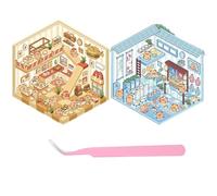 NHQZ Juego de 2 pegatinas 3D, divertidas escenas de pegatinas DIY, crea tu propio cuarto de flores, panadería, pegatinas de escenas en miniatura de dibujos animados 3D para niños, con pinzas, capibara