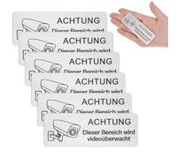 NHQZ Letrero de videovigilancia de aluminio cepillado, 6 letreros adhesivos de área de videovigilancia de metal de tamaño pequeño