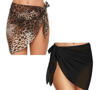 NHQZ Pareos Playa Mujer,2 Piezas Playa Mujer Traje de Baño de Gasa Falda de Playa Corta Sarong Elegante Encubrimiento Bikini Cubrir Chal para Vacaciones y Natación (2 modelos, 50 × 180 cm)