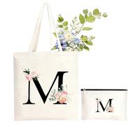 NHTJTHE Initialen - Bolsa de la compra de lona con cremallera y bolsa de cosméticos a juego, idea de regalo especial para mujeres, mamá, novia en todos los días festivos, M, S