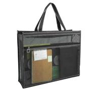 Nhujevkom Bolsas de malla con cremallera, 17 x 13 x 4.4 pulgadas, organizador de archivos transparente con asa y cremallera, bolsa de mano A3 para obras de arte, gráficos y material didáctico, Black,