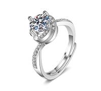 NHYHEHMR 14K White Ring for Women, Promise Rings for Women Adjustable Twisted Flower 1ct Round Lab Diamond Wedding Bands White