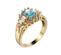 NHYHEHMR 18K Yellow Rings for Women, Wedding Rings Ladies Elegant Rectangular Shape Anniversary Ring Cubic Zirconia