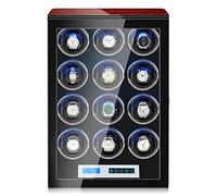 NHYHEHMR 2 3 4 6 9 Watches Automatic Watch Winder Wood Shell And Black Carbon Fiber Leather Watches Display Box With LED Lights And Japanese Motor Wooden Storage Case (Color : 12+0)