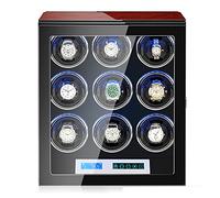 NHYHEHMR 2 3 4 6 9 Watches Automatic Watch Winder Wood Shell And Black Carbon Fiber Leather Watches Display Box With LED Lights And Japanese Motor Wooden Storage Case (Color : 12+0)
