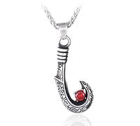NHYHEHMR 316L Stainless Steel Fashion Fish Hook Red Stone Men and Women Masonic Pendant Necklace Hip hop Punk Jewelry Gift