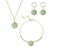 NHYHEHMR 925 3-piece Jade Jewelry Set Circle Neckace + Bracelet + Earrings For Women Girl Gift Handmade Jewelry Wedding Party Jewelry Set