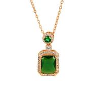 NHYHEHMR 9K Yellow Necklaces for Women, Charm Choker Dainty Necklaces Rectangular Design with Diopside and Moissanite Chain Necklace for Women