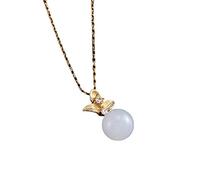 NHYHEHMR Accessories Vintage S925 Necklace for Women Clavicle Chain Three-Petaled Flower Jade Beads Handmade Classical Hanfu Jewelry Women's Pendant Necklaces Charm Gift National Old Craft