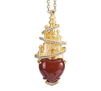 NHYHEHMR Accessories Vintage S925 Necklace for Women Gilded Red Agate Castle Heart Handmade Classical Jewelry Women's Pendant Necklaces Charm Gift National Old Craft