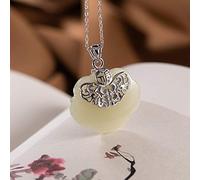 NHYHEHMR Accessories Vintage S925 Necklace for Women Jade Ruyi Lock Hollow Peony Handmade Classical Jewelry Women's Pendant Necklaces Charm Gift National Old Craft