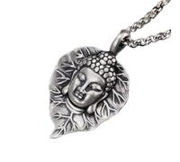NHYHEHMR Accessories Vintage S925 Necklace for Women Matte Leaf Buddha Zen Handmade Classical Jewelry Women's Pendant Necklaces Charm Gift National Old Craft