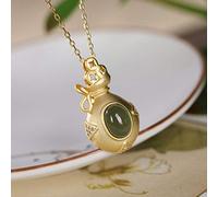 NHYHEHMR Accessories Vintage S925 Necklace for Women Plated Jade Blessing Bag Handmade Classical Jewelry Women's Pendant Necklaces Charm Gift National Old Craft