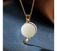 NHYHEHMR Accessories Vintage S925 Necklace for Women -Plated Jade Round Moon Handmade Classical Jewelry Women's Pendant Necklaces Charm Gift National Old Craft