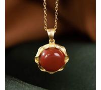 NHYHEHMR Accessories Vintage S925 Necklace for Women Plated Red Agate Flowers Handmade Classical Jewelry Women's Pendant Necklaces Charm Gift National Old Craft